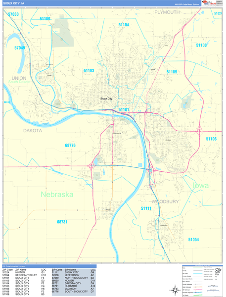 Sioux City City Wall Map Basic Style
